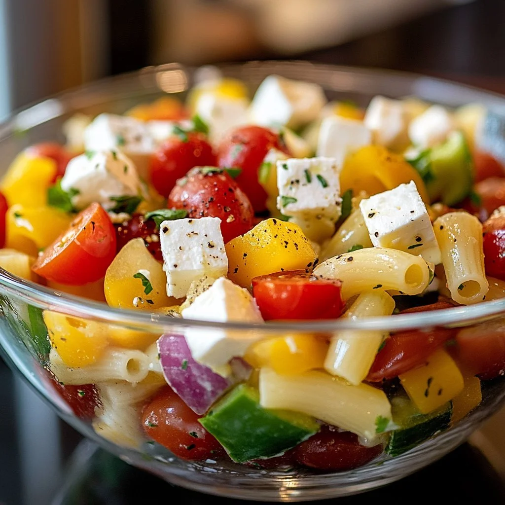 Insalata di pasta italiana con ingredienti freschi e colorati