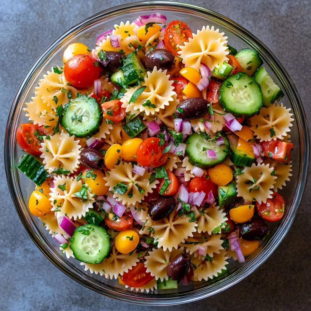 Insalata di Pasta Mediterranea con verdure fresche e condimenti aromatici