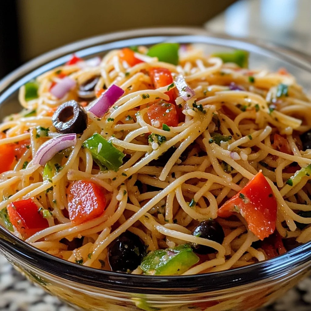 Insalata di Spaghetti con verdure fresche e condimenti leggeri