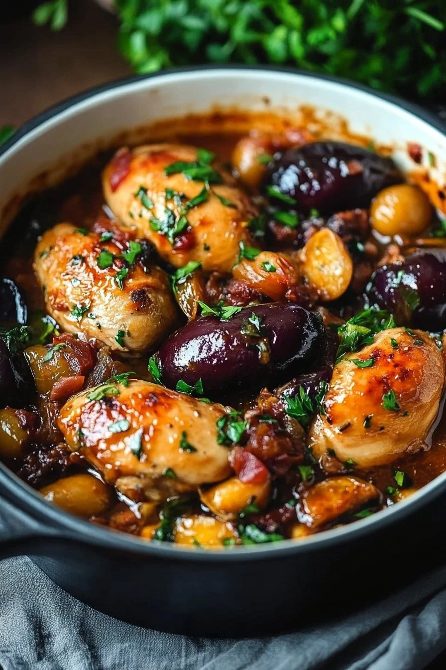 Stufato di pollo con melanzane