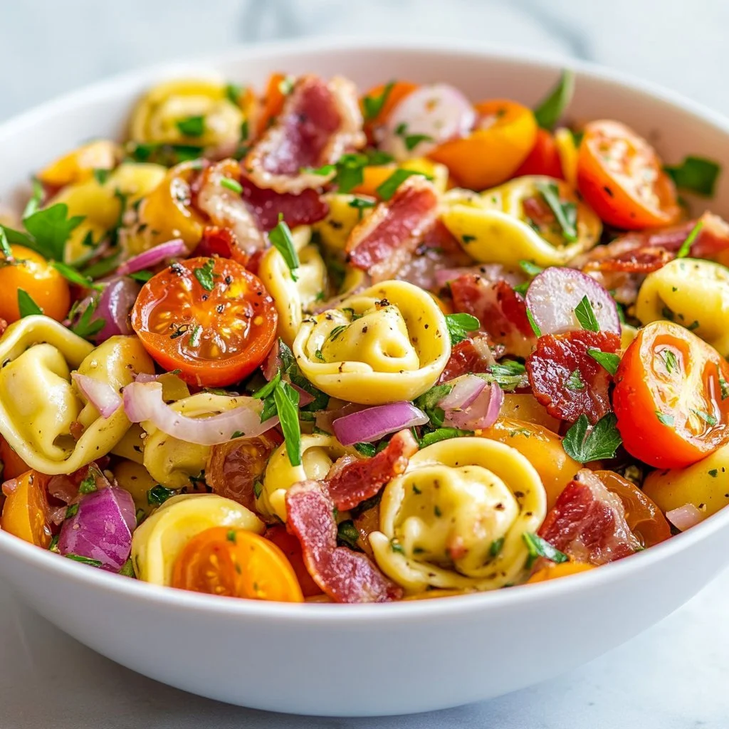 Insalata di tortellini fresca e colorata con ingredienti deliziosi