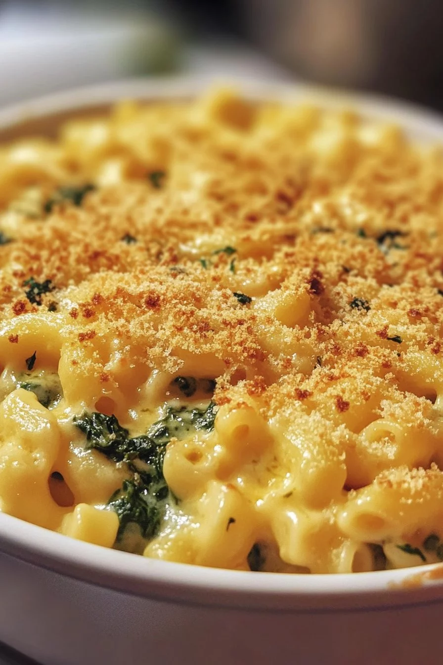Maccheroni al formaggio con spinaci