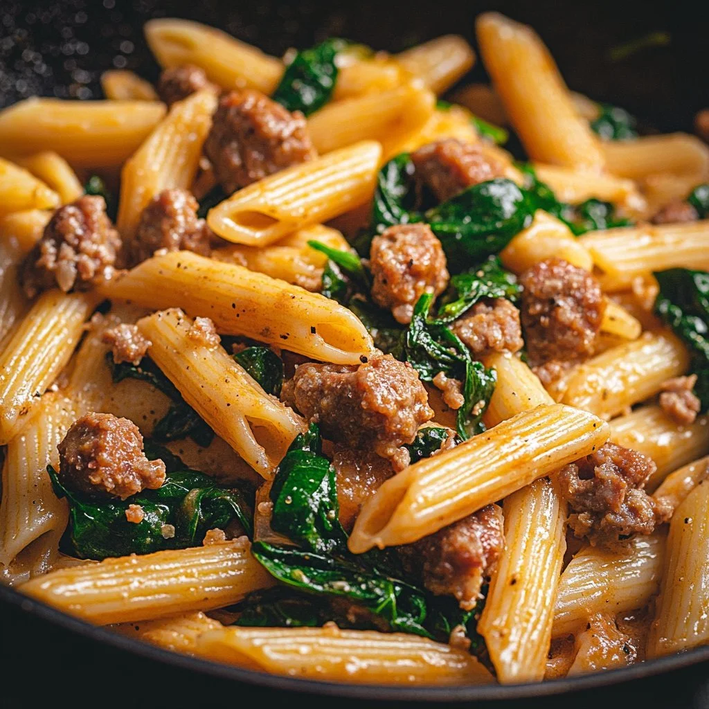 Pasta cajun con salsiccia preparata con spezie piccanti