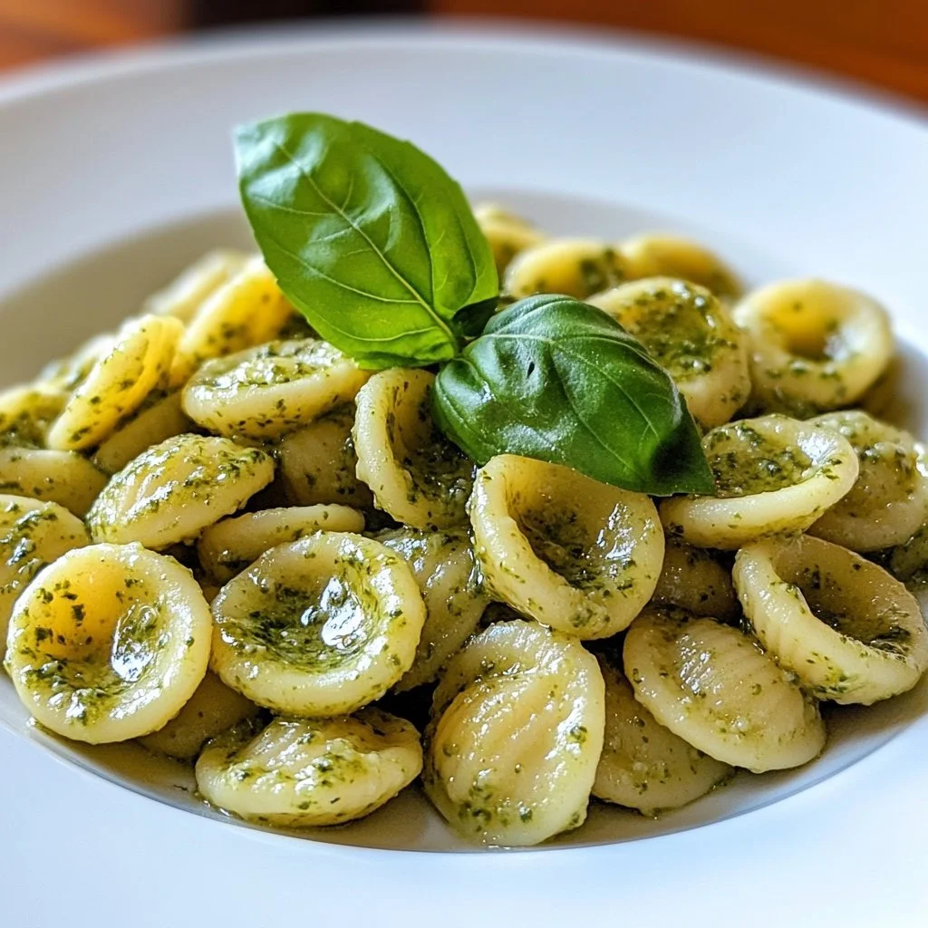 Vaso di pesto fresco preparato con basilico, pinoli e olio d'oliva.