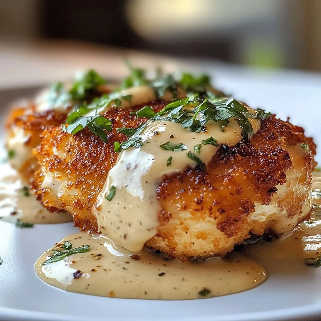 Pollo al Parmigiano Crema servito su un piatto con contorni freschi.