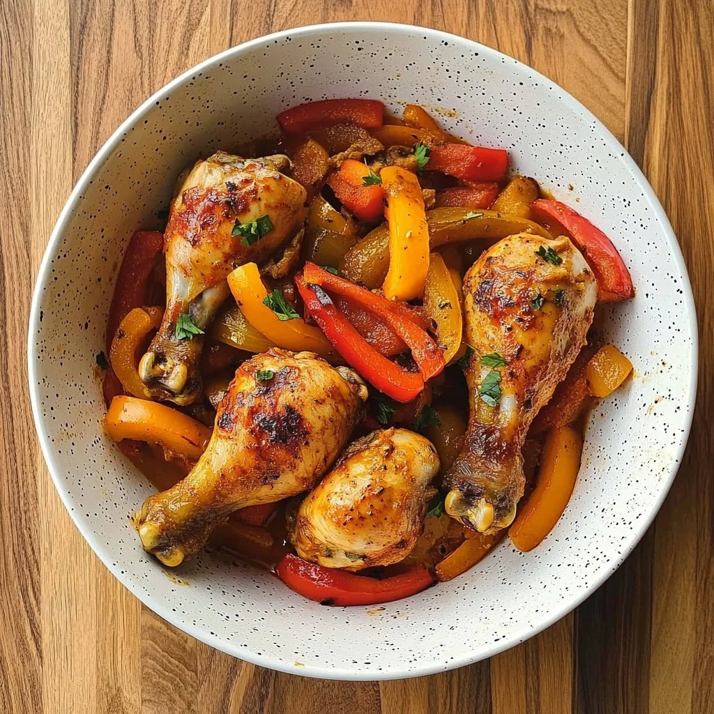 Piatto di pollo basco con verdure e spezie tradizionali