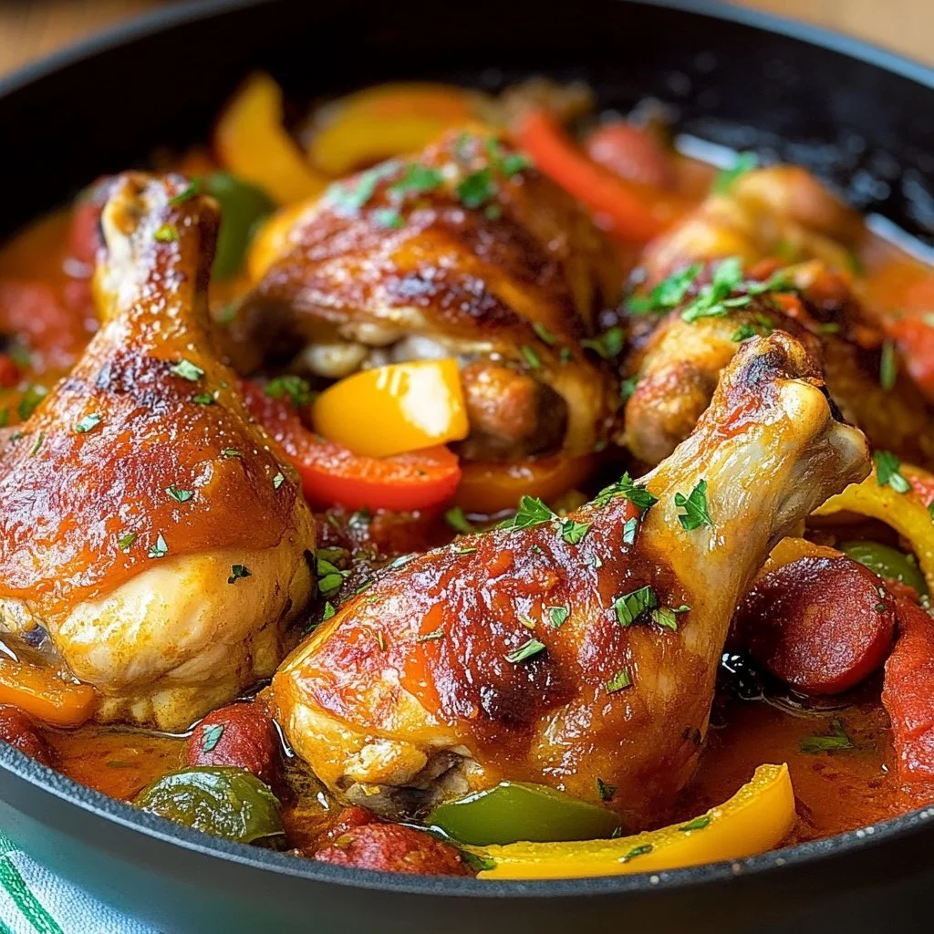 Pollo Basco con Chorizo in un piatto tradizionale spagnolo