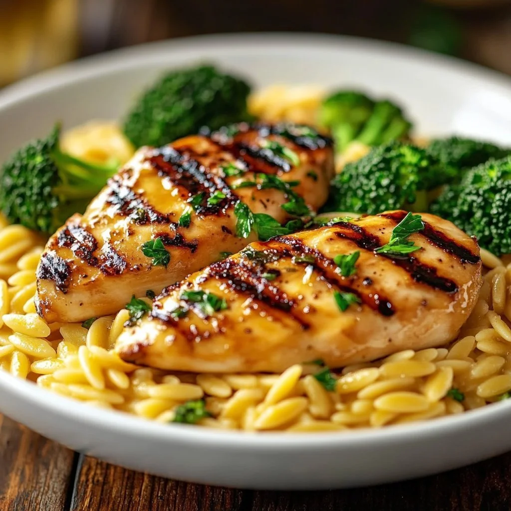 Piatto di Pollo Broccoli Orzo al Cheddar, ricco e saporito