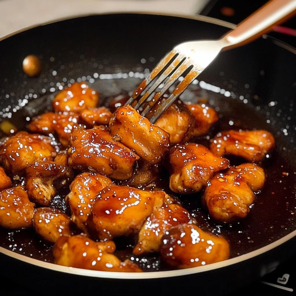 Piatto di pollo caramellato con salsa dolce e croccante