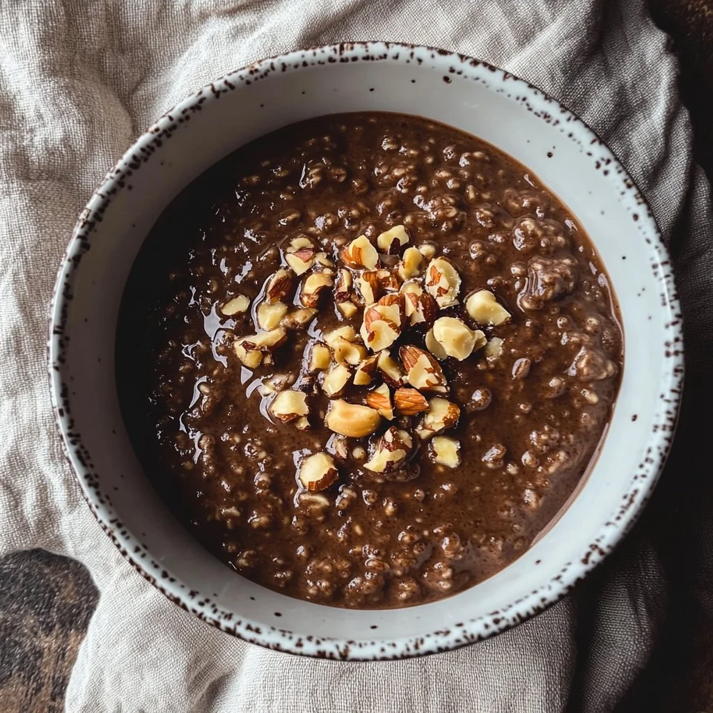 Porridge di miglio al cioccolato servito in una ciotola con decorazioni
