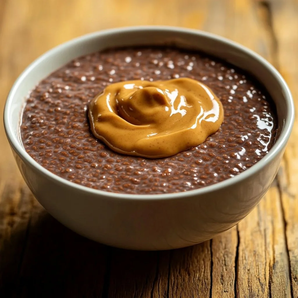 Pudding di Chia al Cacao e Burro di Arachidi in un bicchiere