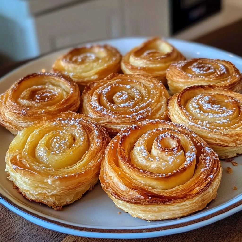 Rotoli sfogliati di mele appena sfornati con ripieno di mele e cannella