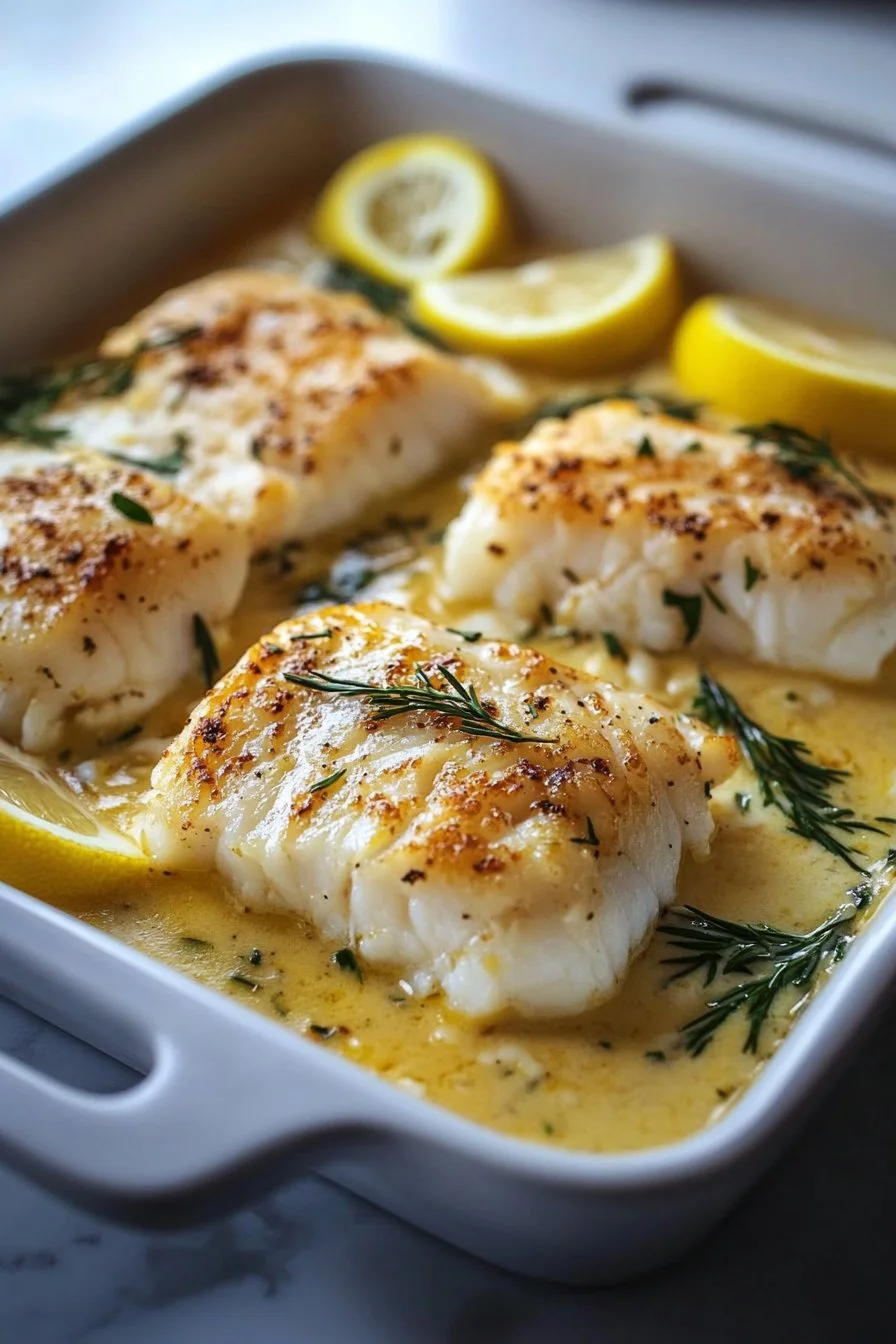 Merluzzo al forno con senape e crema al limone