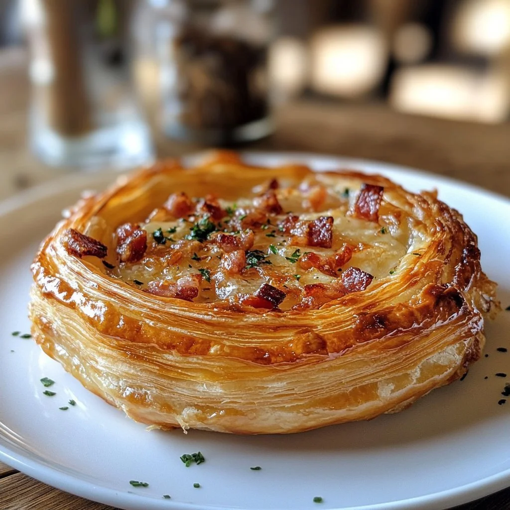 Sfoglia con camembert e pancetta croccante e appetitosa