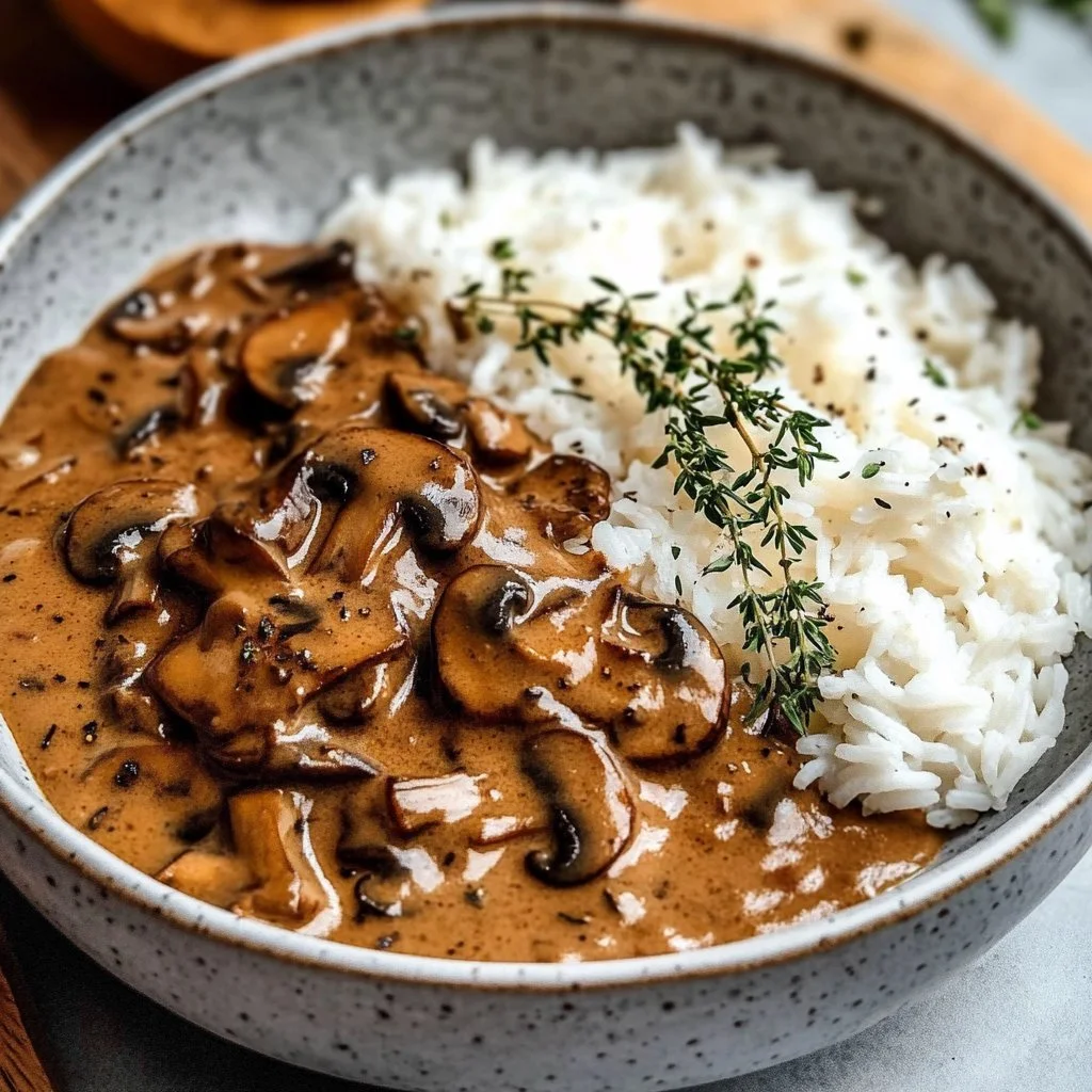 Stroganoff di Funghi delizioso con funghi freschi e salsa cremosa