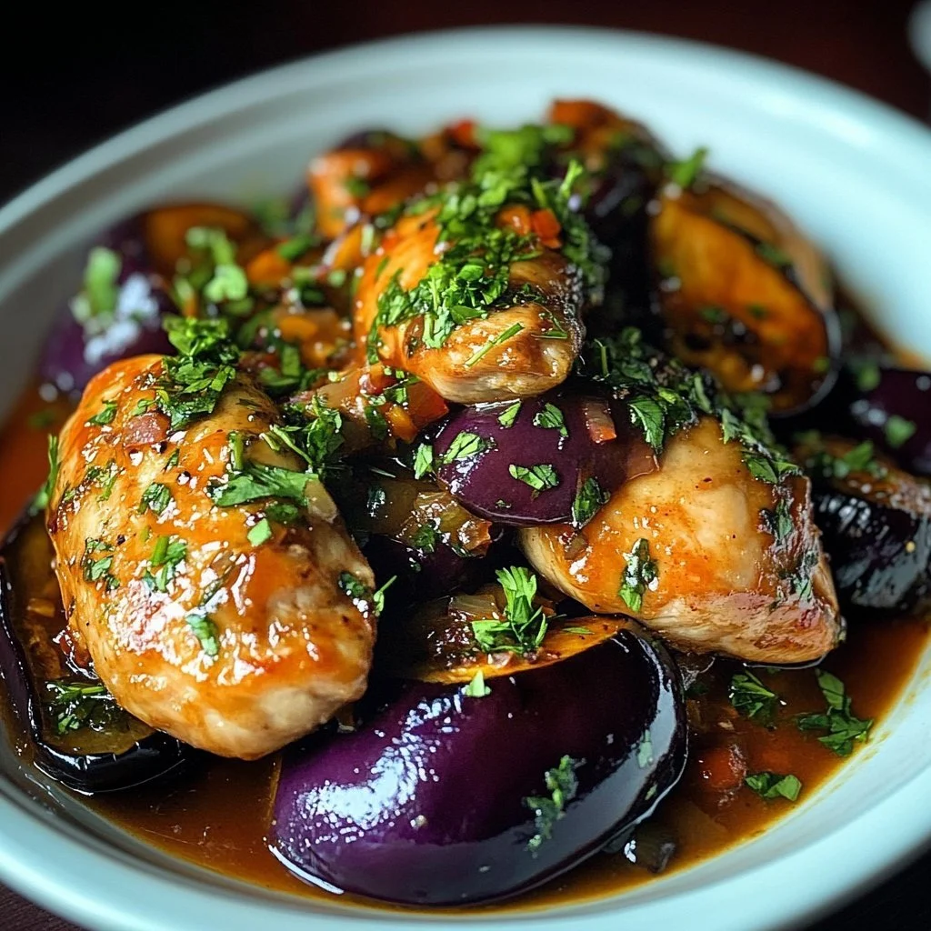 Stufato di pollo con melanzane, un piatto tradizionale italiano ricco di sapori