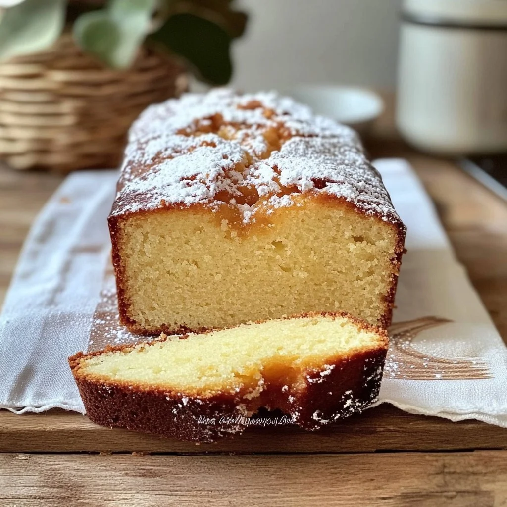 Torta mele-yogurt con fette di mela sopra e una spolverata di zucchero a velo.
