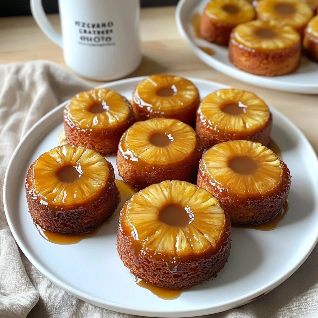 Tortino soffice all'ananas e caramello su un piatto elegante