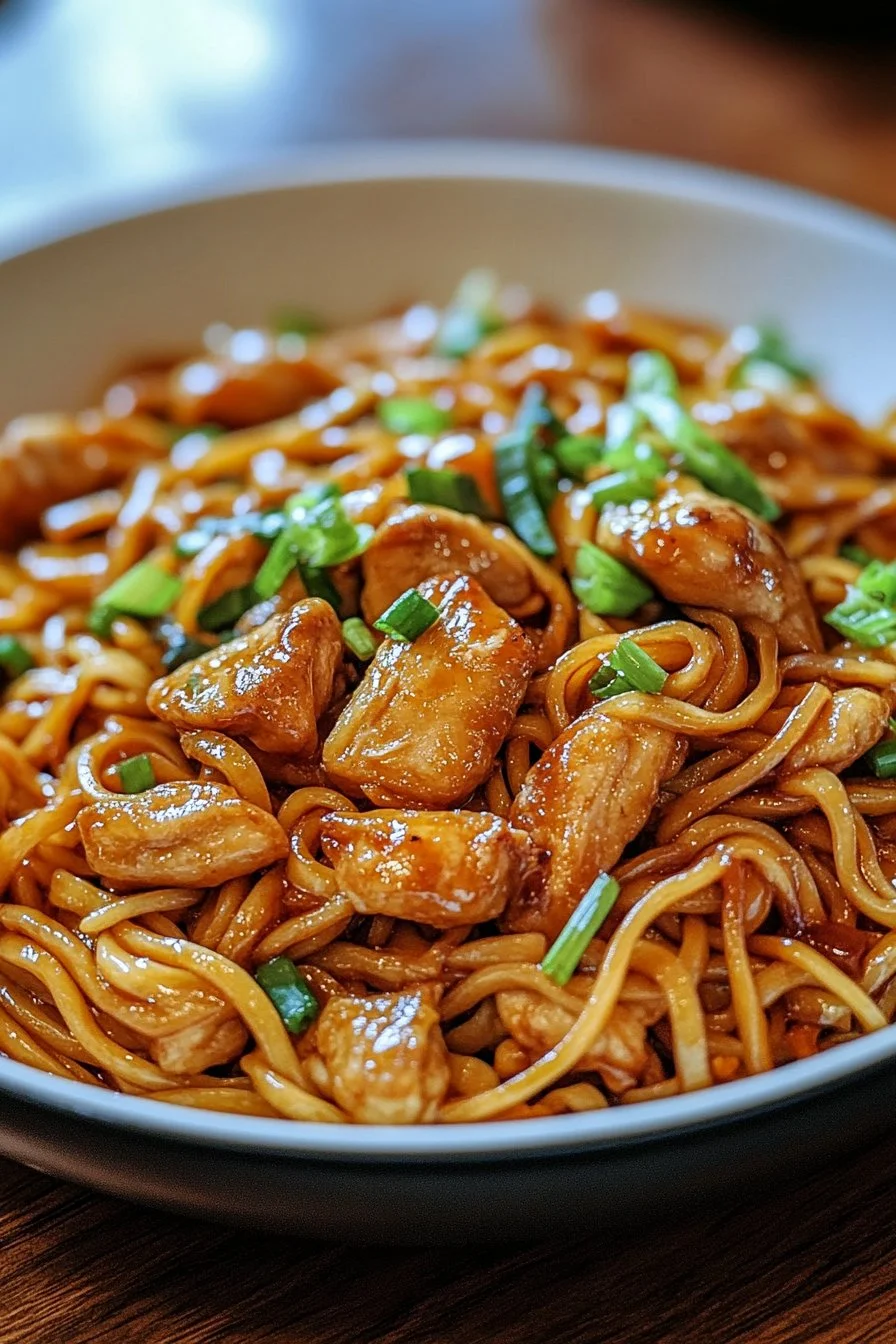 Noodle Saltati con Pollo Caramellato