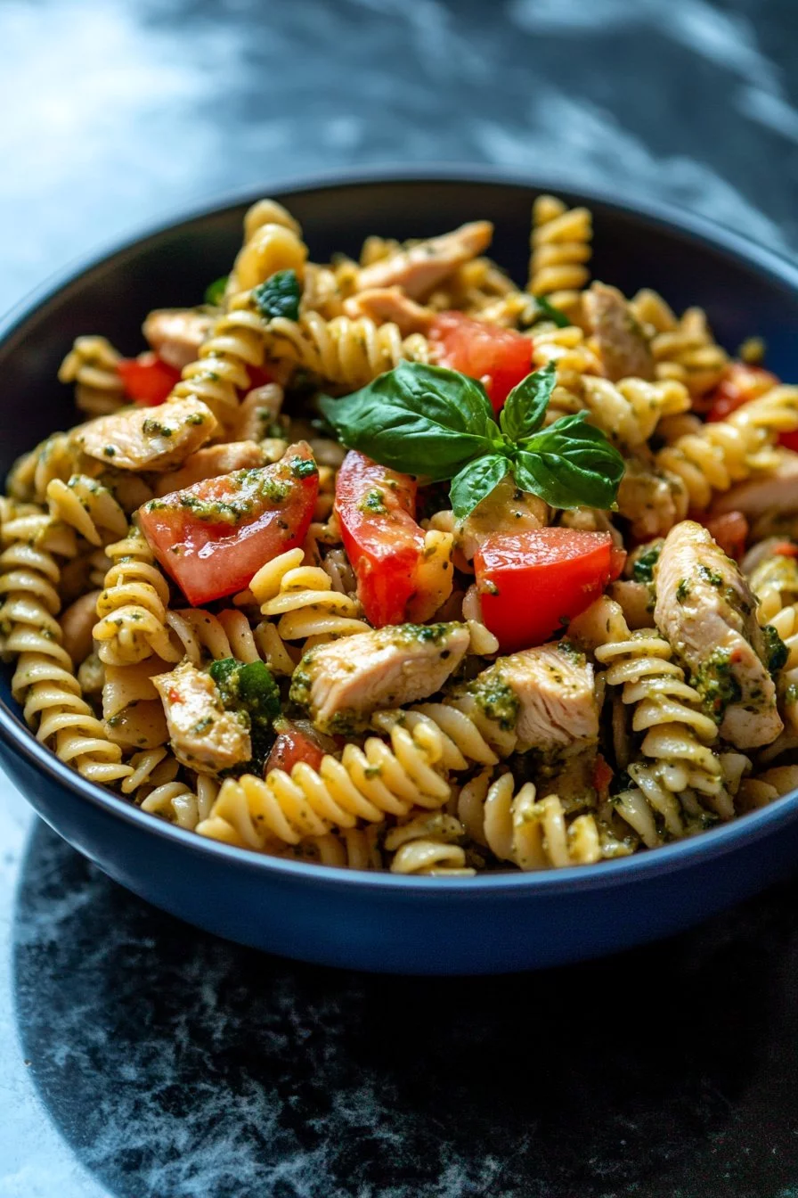 Insalata di pasta con pesto di pollo