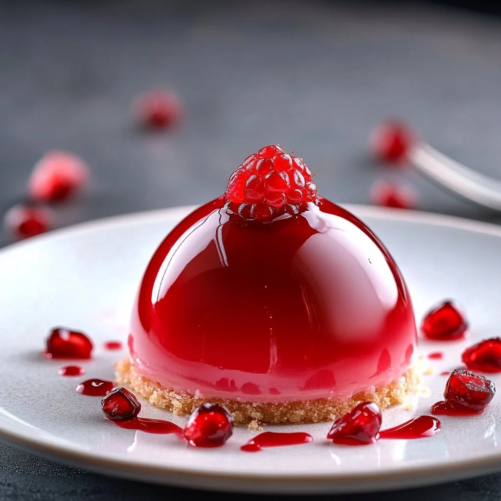 Dome di Mousse di Melograno Lucida, dessert elegante e rinfrescante.