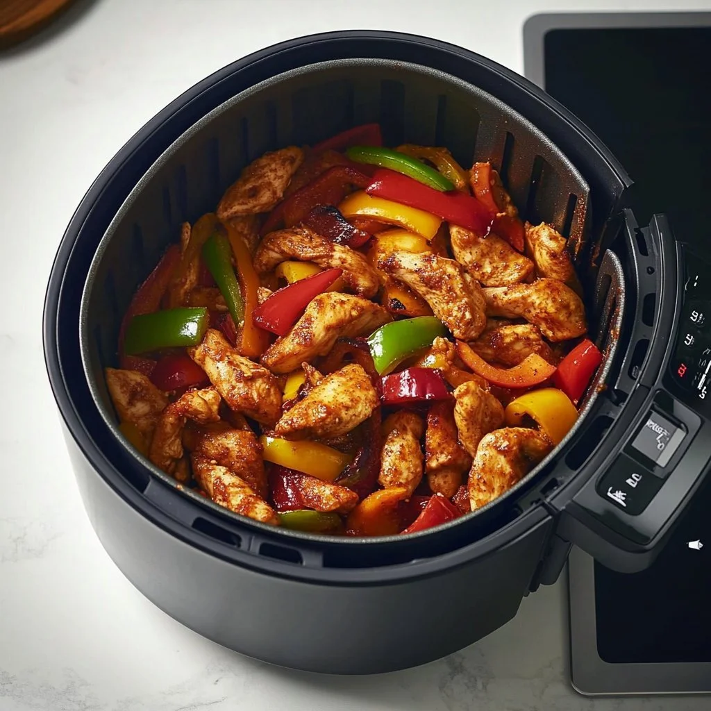 Fajitas di pollo cotte nella friggitrice ad aria con verdure colorate