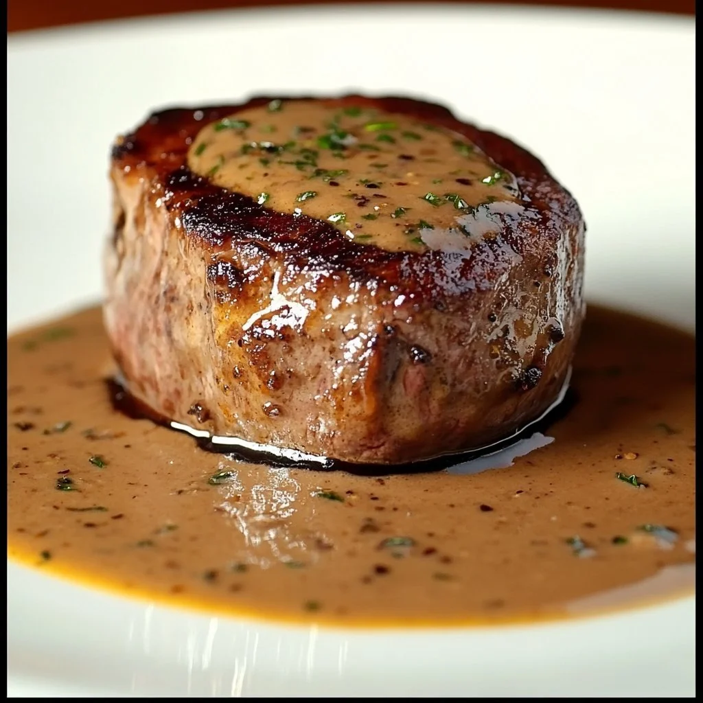 Filet Mignon servito con salsa miele e senape su un piatto elegante