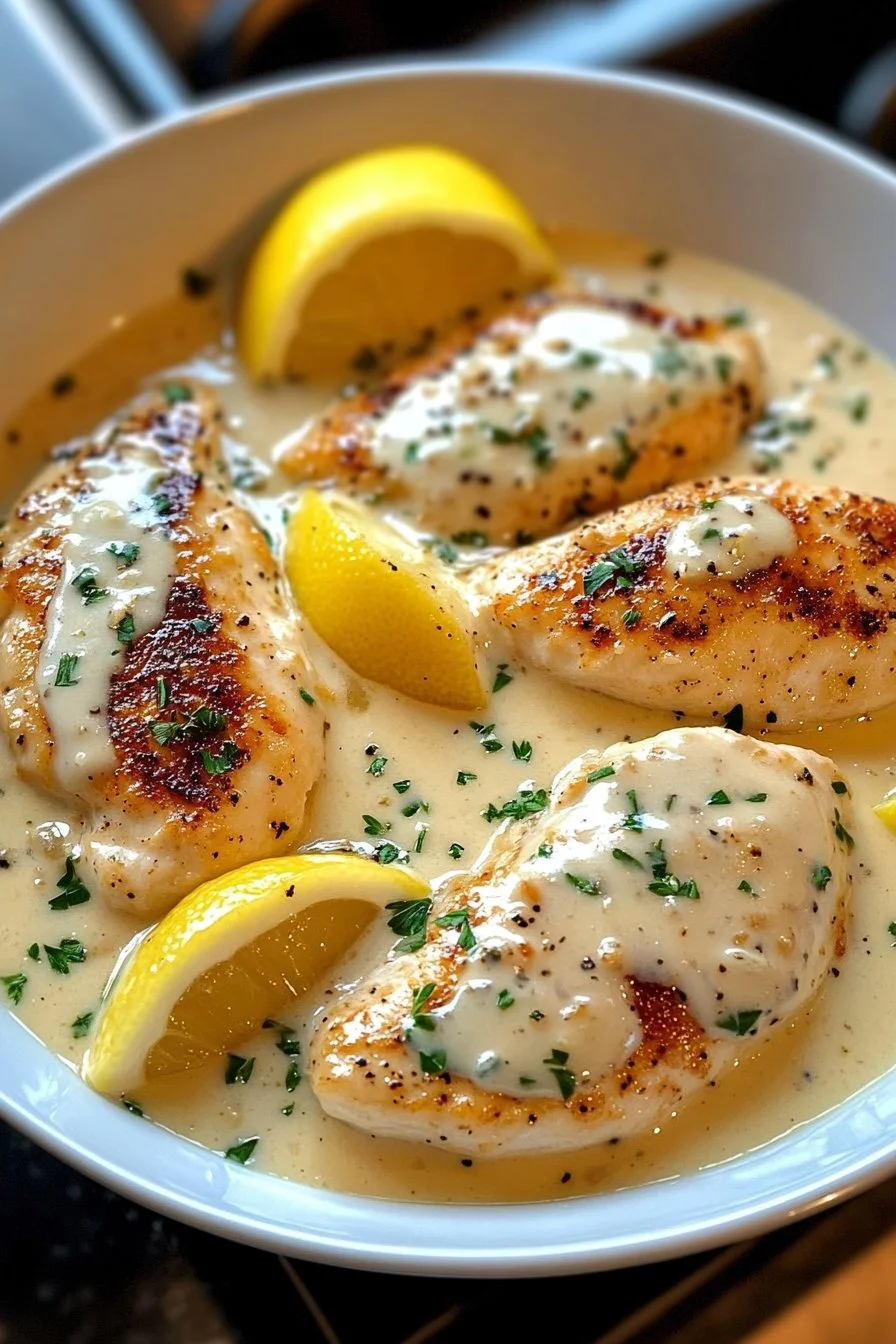 Filetti di pollo in salsa di panna al limone e aglio
