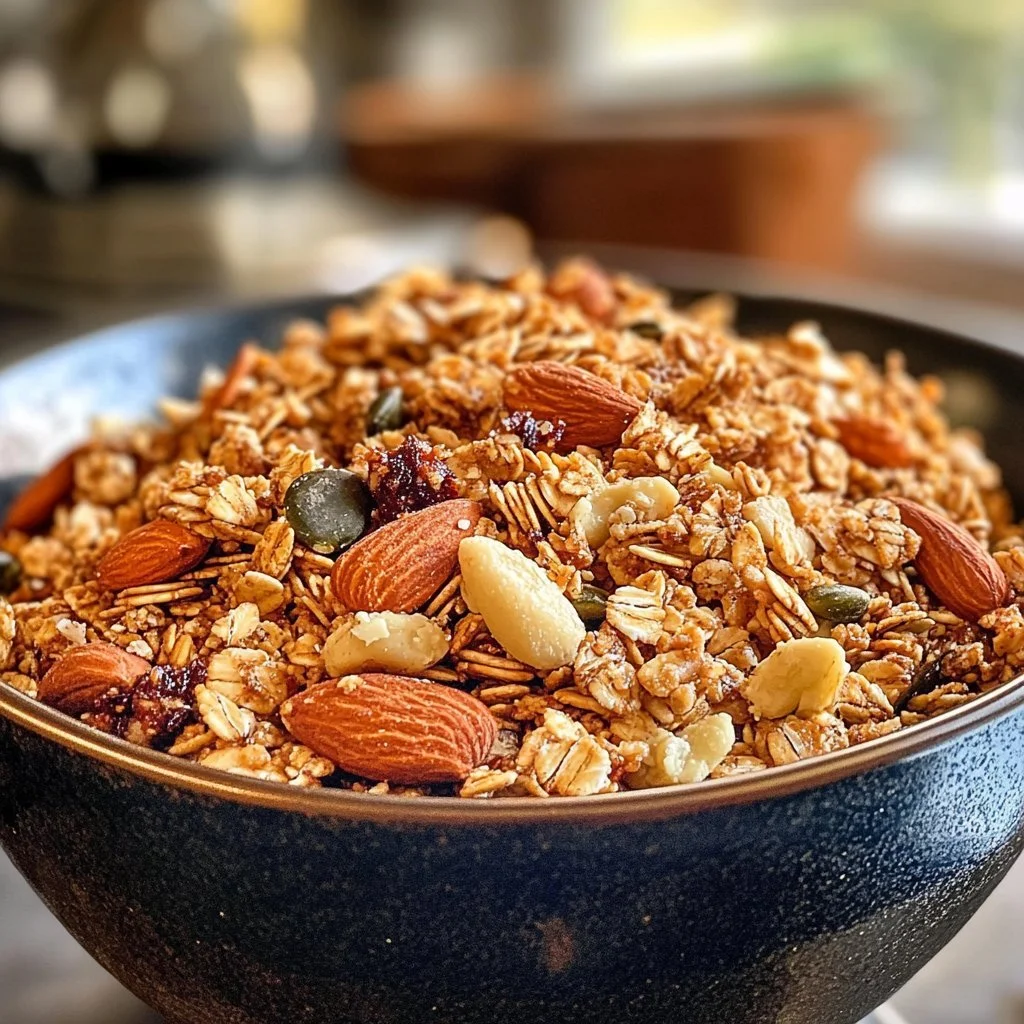 Granola fatta in casa con ingredienti salutari e basso indice glicemico.