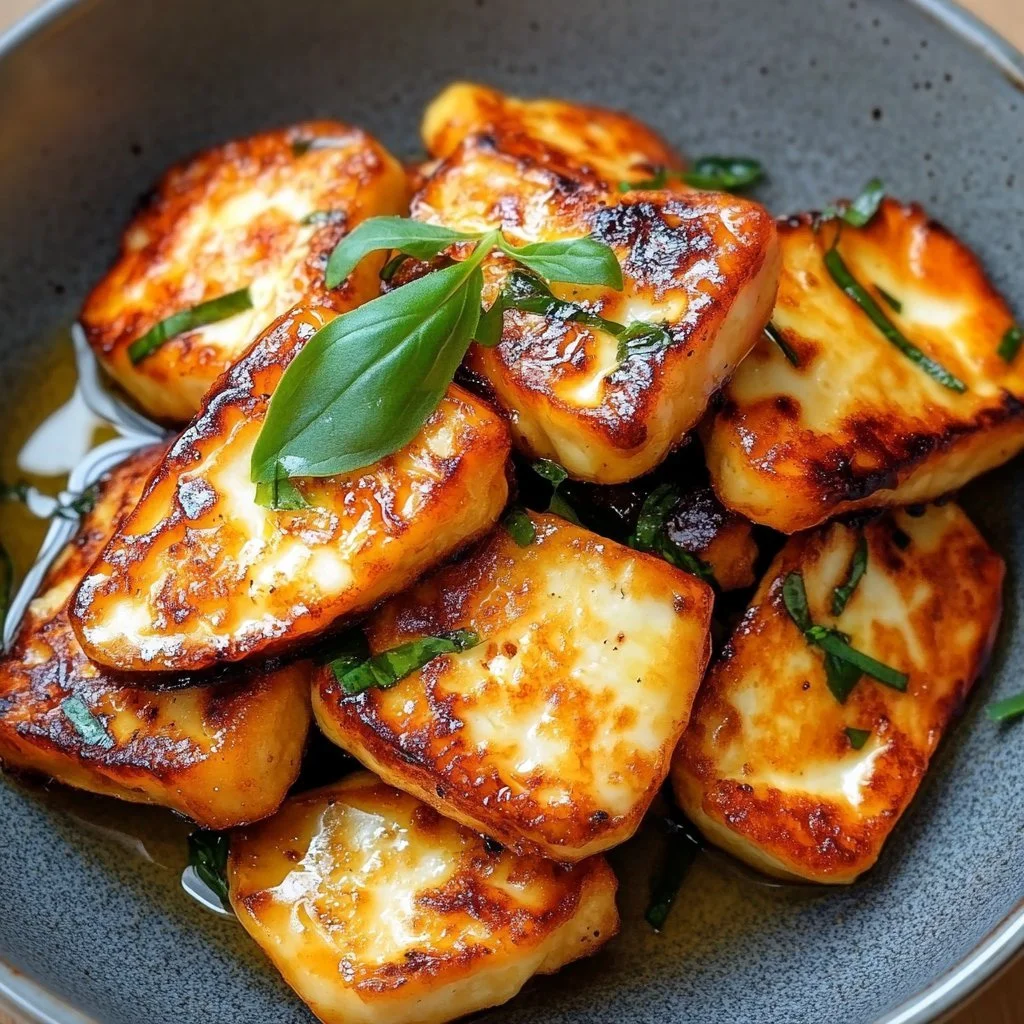 Halloumi cucinato nella friggitrice ad aria con contorni colorati