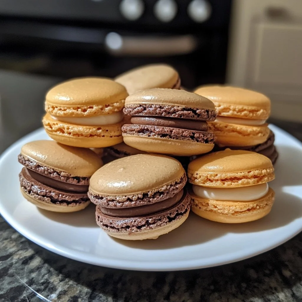 Macarons fatti in casa su un piatto decorativo