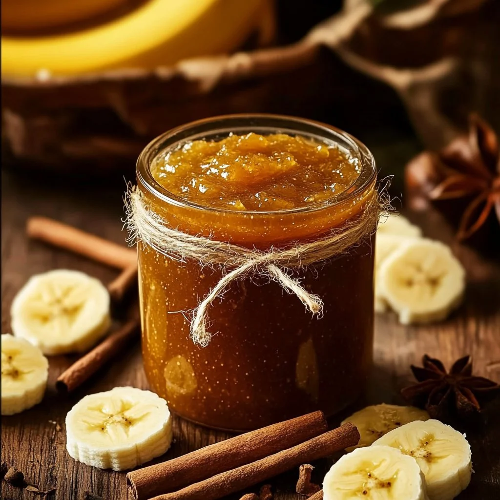 Marmellata di Scimmia Ubriaca artigianale in un barattolo decorativo.