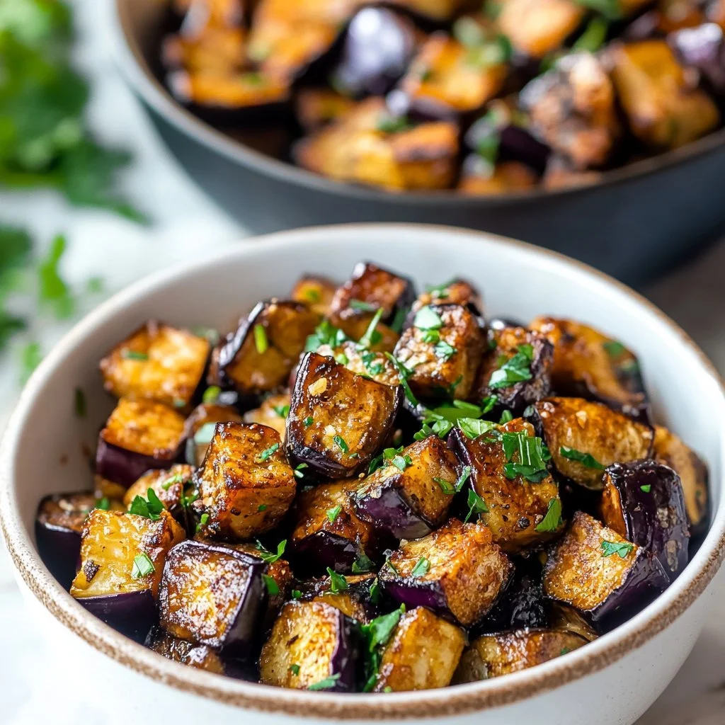 Melanzana a basso contenuto calorico cotta nella friggitrice ad aria