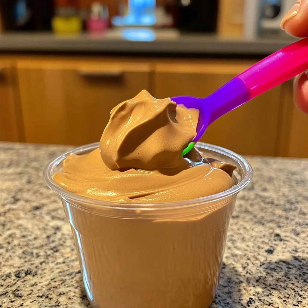 Deliziosa mousse al caffè servita in una coppetta con chicchi di caffè decorativi.