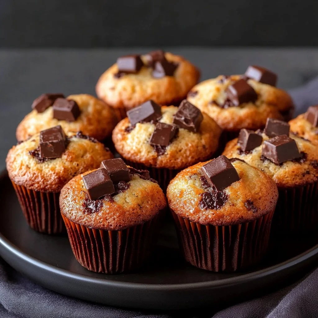 Muffin morbidi con gocce di cioccolato appena sfornati