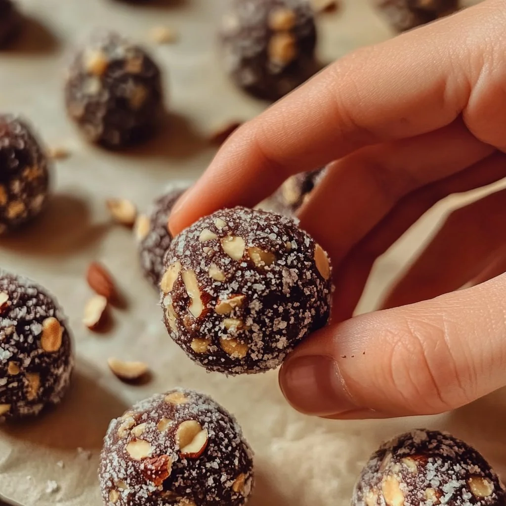 Palle di energia ispirate a Ferrero Rocher, un delizioso snack sano.