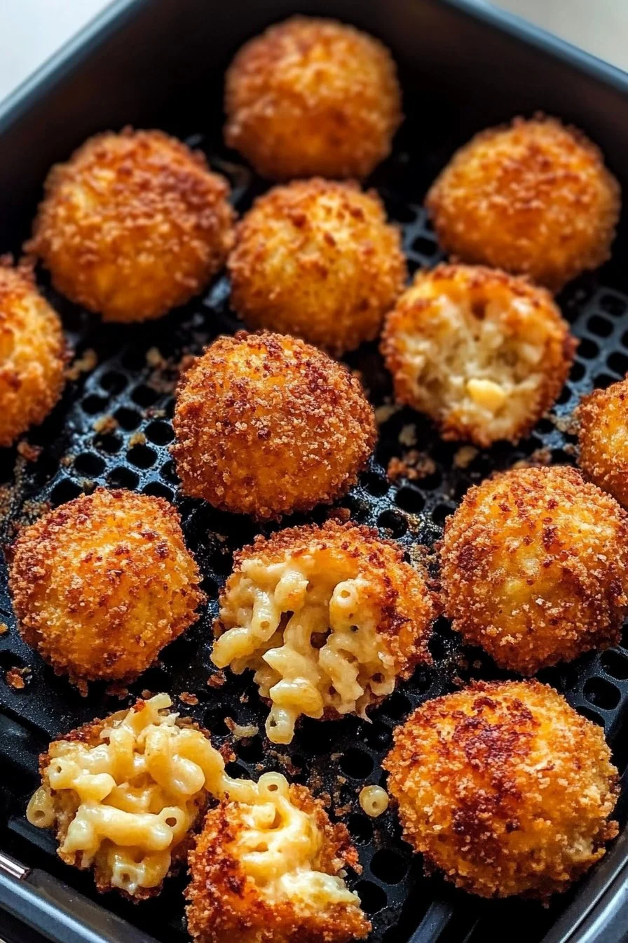 Palle di maccheroni al formaggio nella friggitrice ad aria