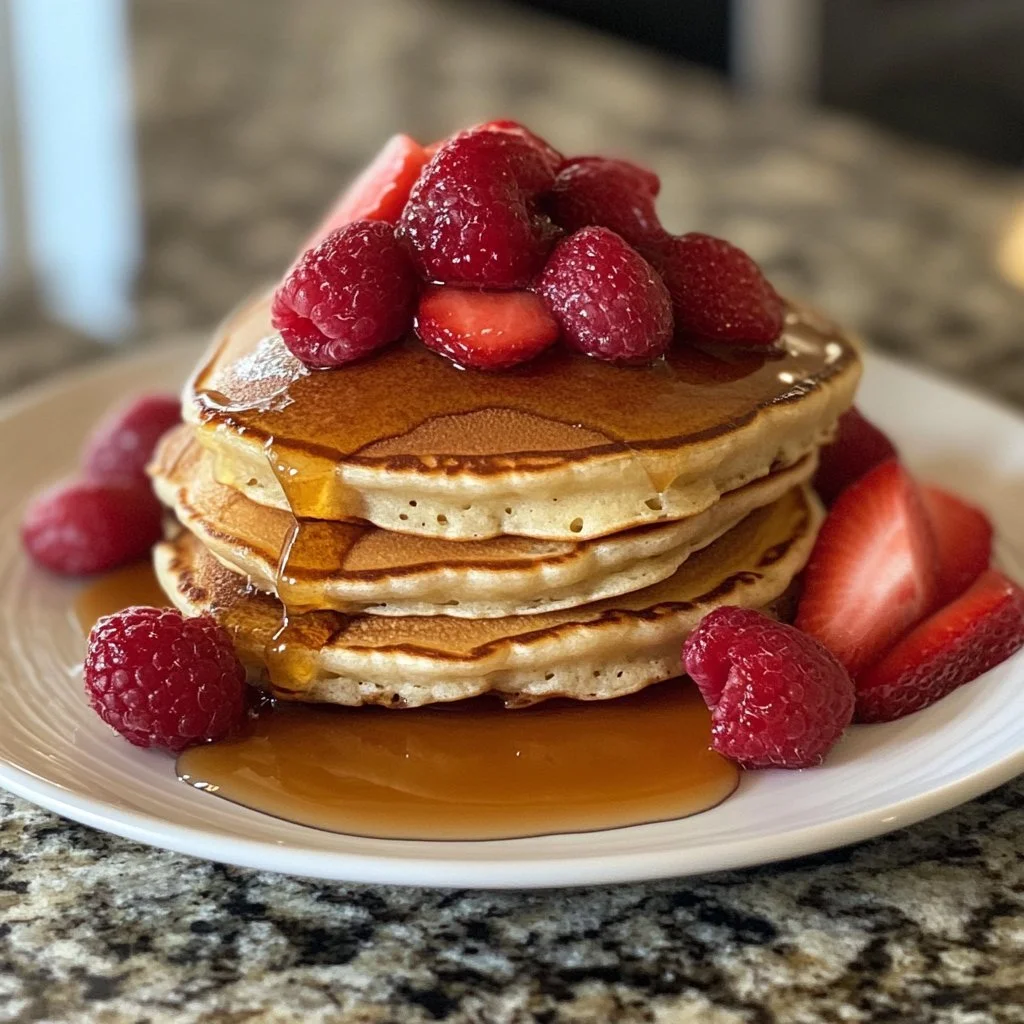Pancake allo yogurt serviti con frutta fresca e miele