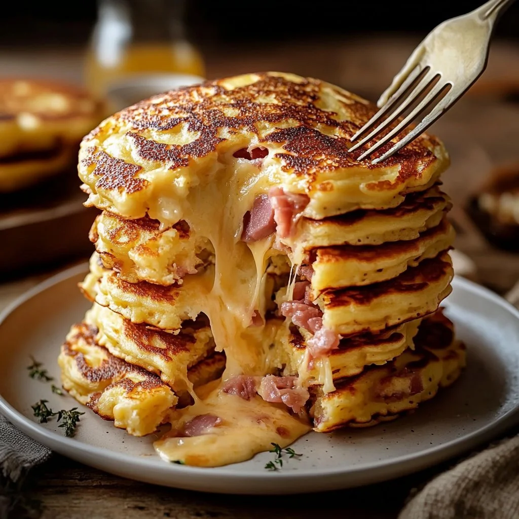 Pancake prosciutto e formaggio delizioso per un brunch speciale