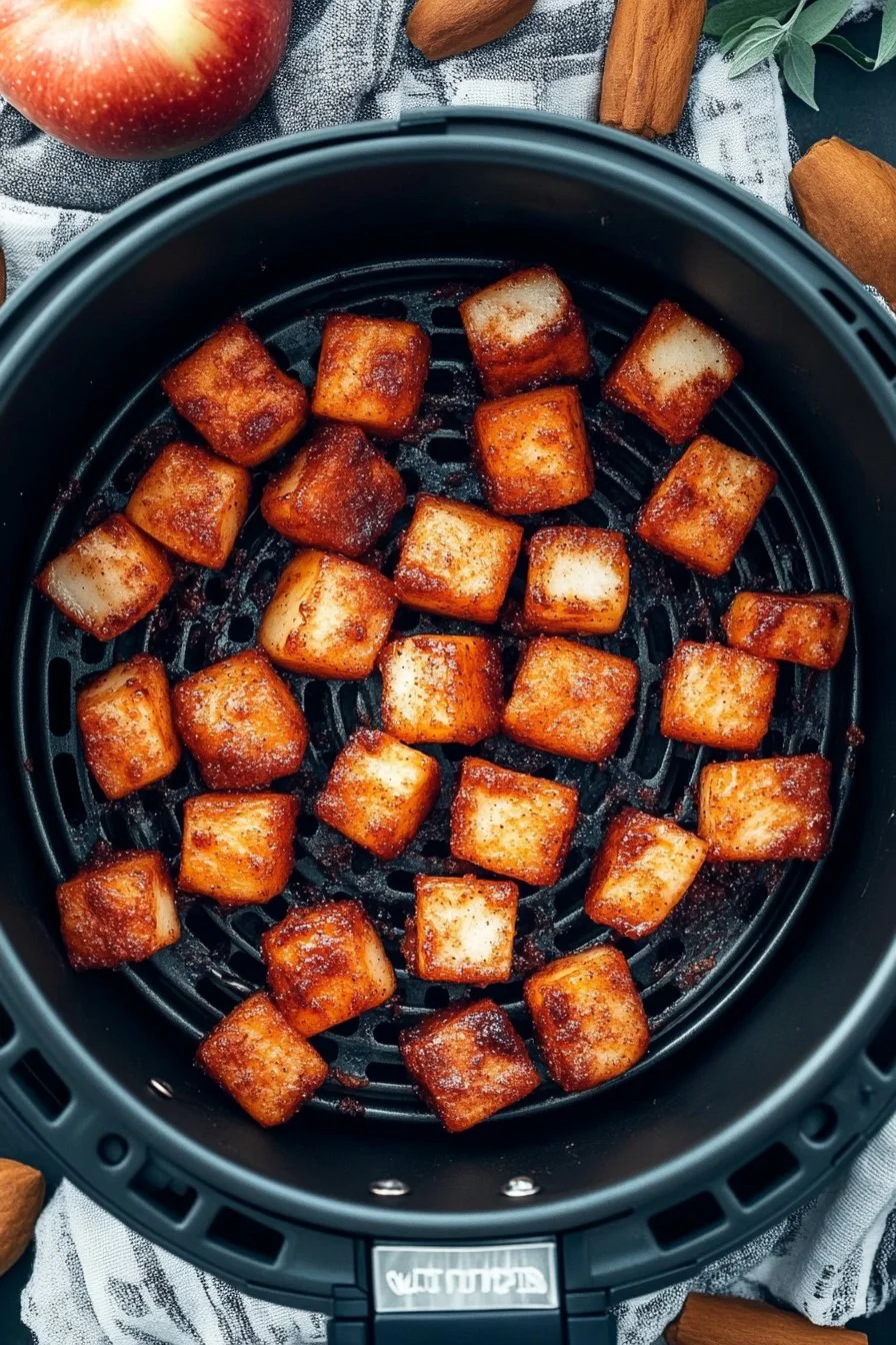 Patate alla cannella a cubetti nella friggitrice ad aria