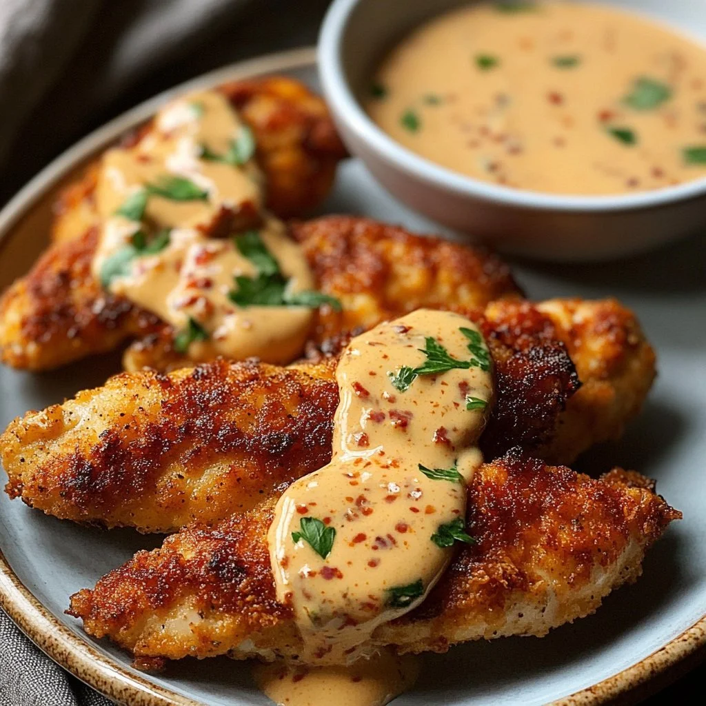 Piatto di pollo al chorizo cremoso servito con contorni freschi.