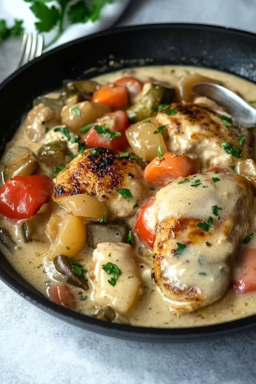 Pollo con verdure e salsa cremosa