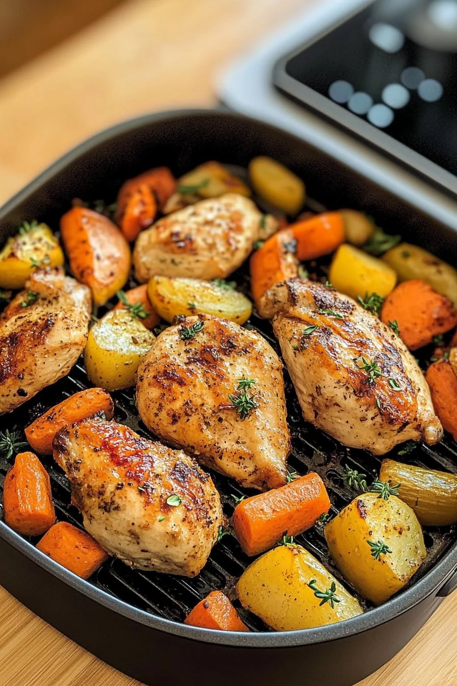 Pollo e verdure nella friggitrice ad aria