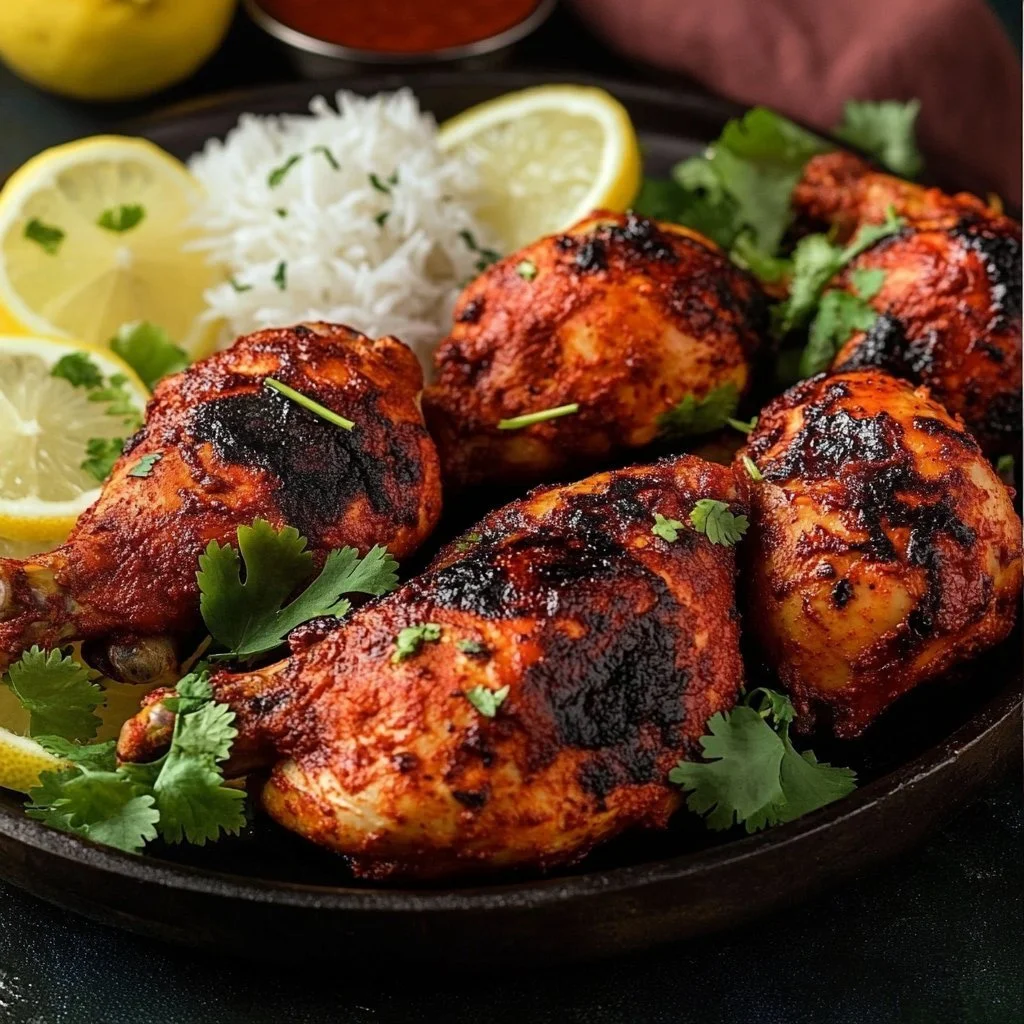 Pollo Tandoori speziato servito con contorni aromatici