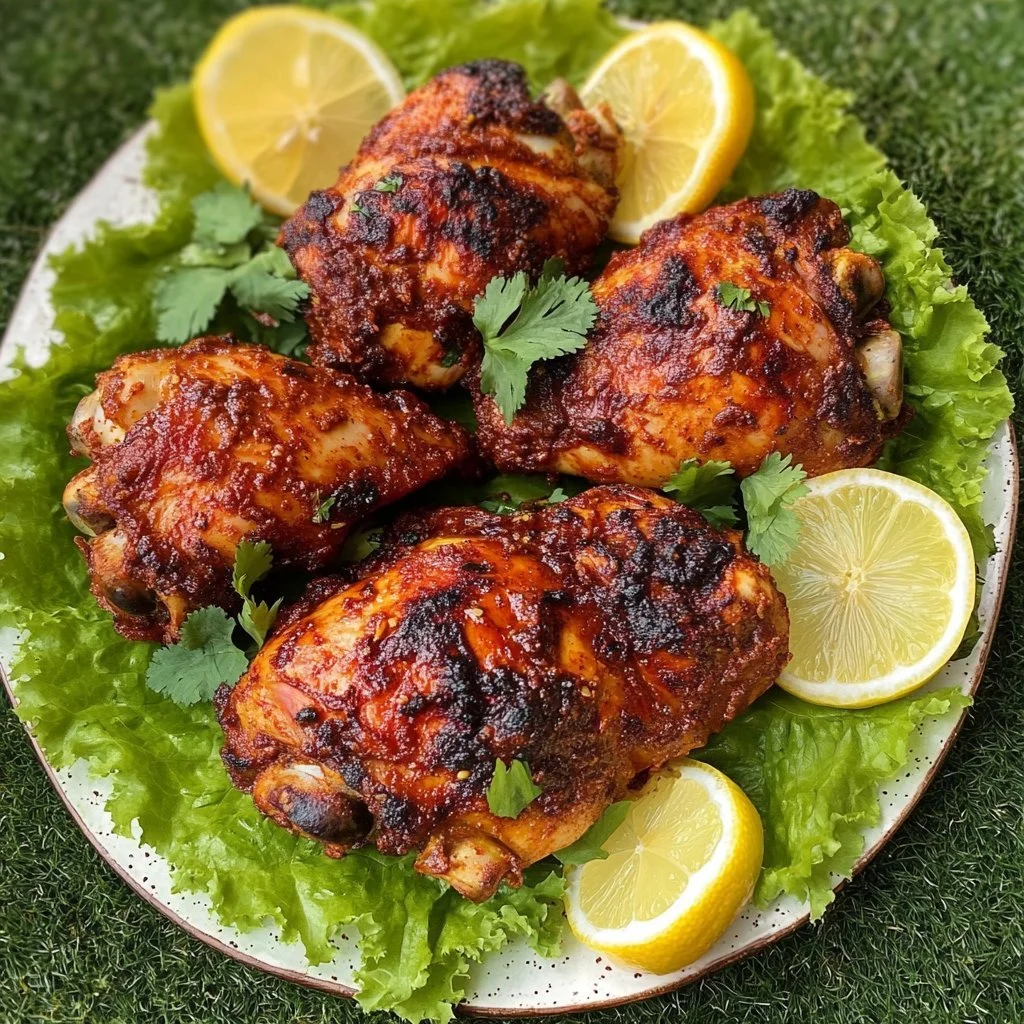 Pollo Tandoori aromatizzato con spezie e cucinato al forno, piatto indiano