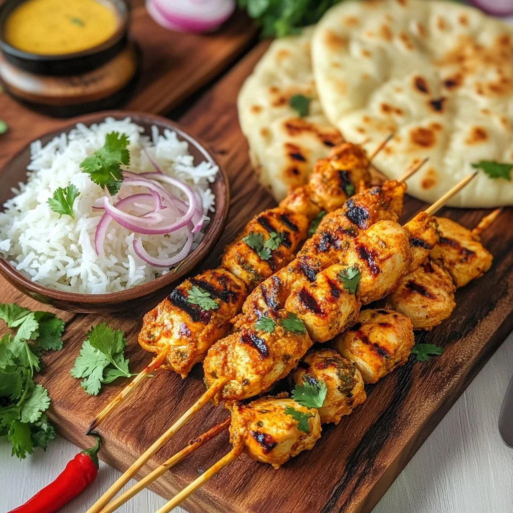 Pollo Tandoori speziato servito con contorni tipici indiani