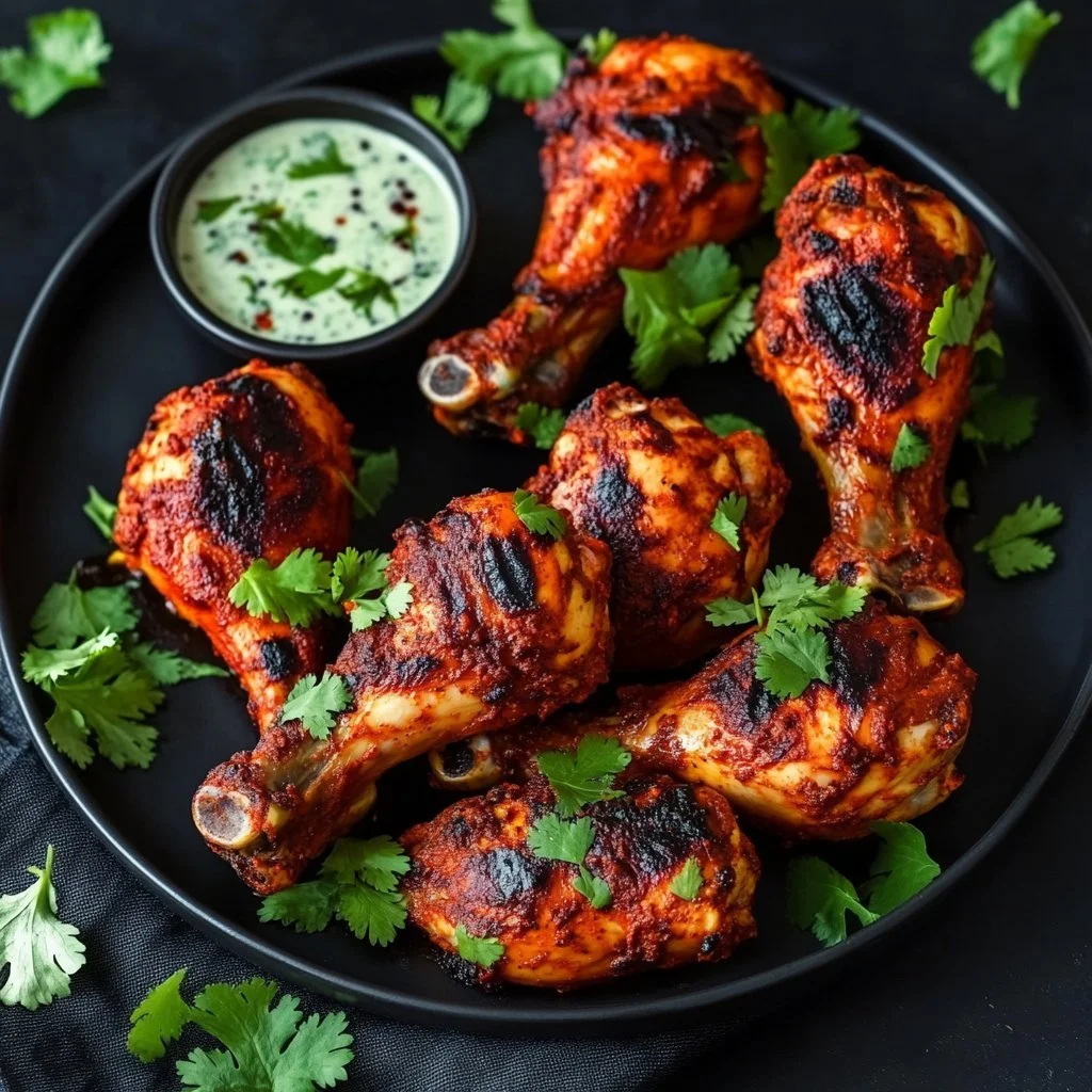 Pollo Tandoori cucinato con spezie e servito su un piatto