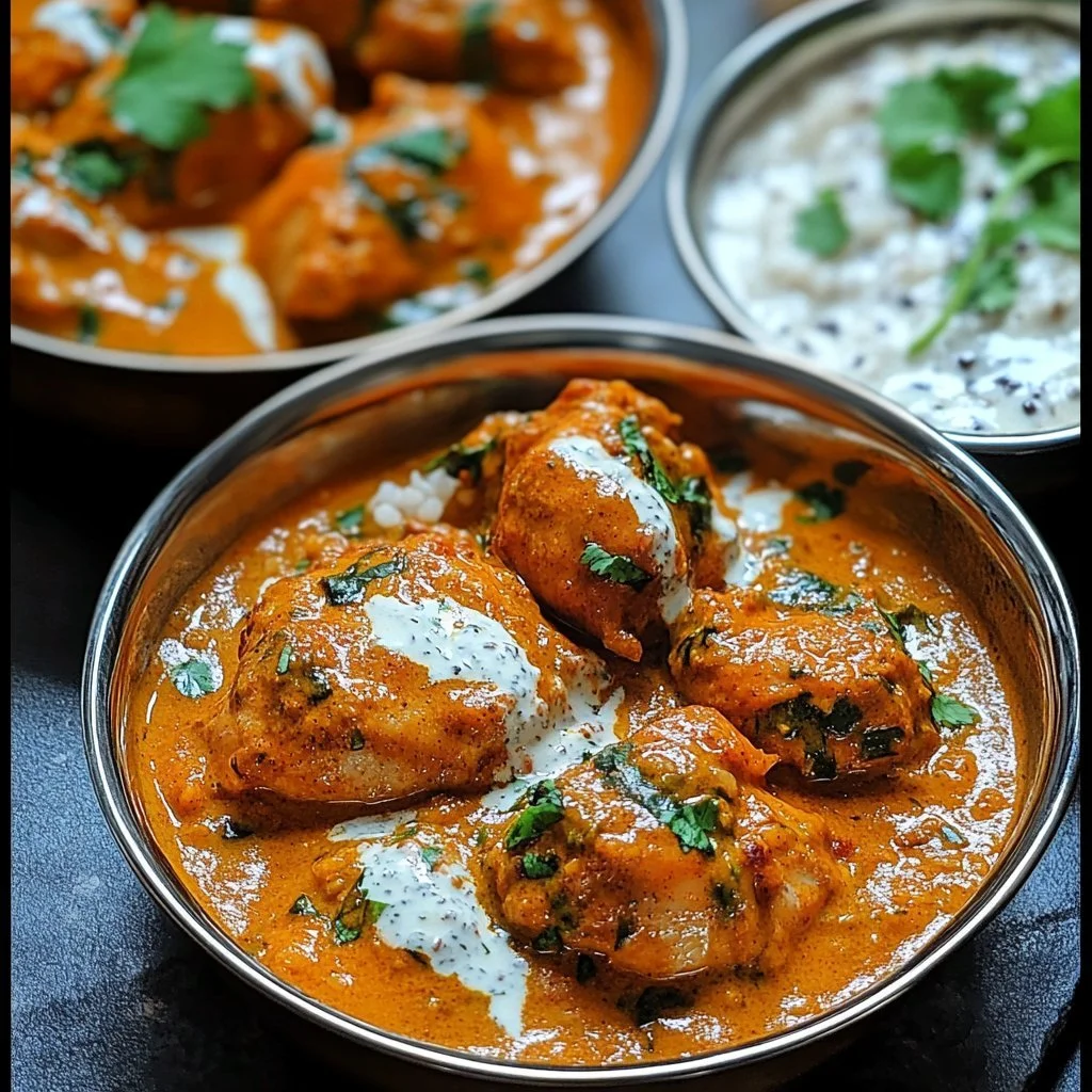 Pollo Tandoori in salsa con riso al curry e cipolle caramellate