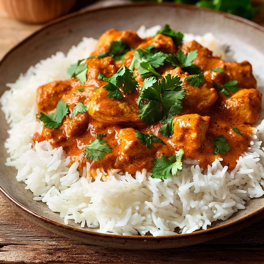 Piatto delizioso di Pollo Tikka Masala con spezie indiane