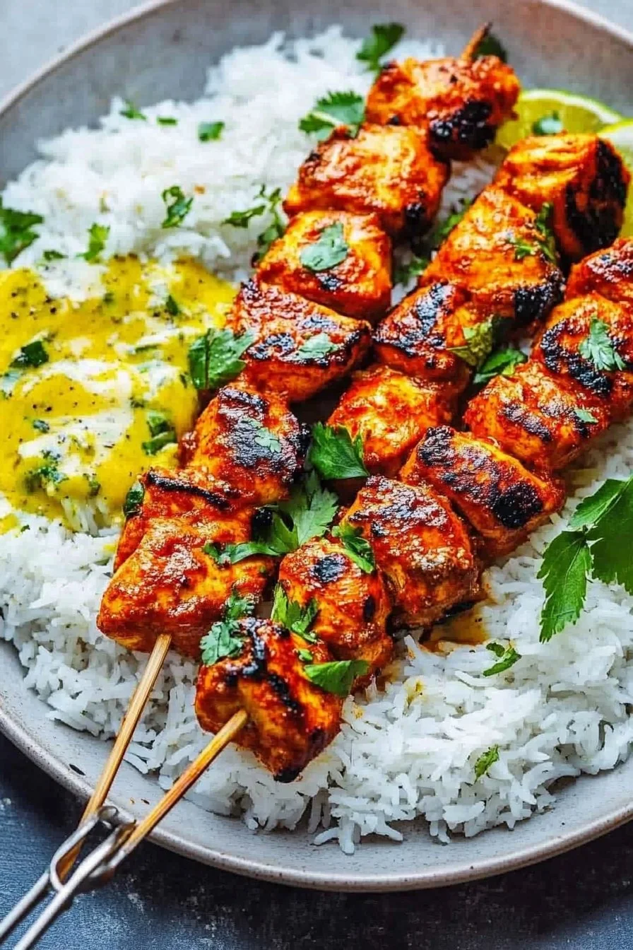 Spiedini di pollo tandoori nella friggitrice ad aria
